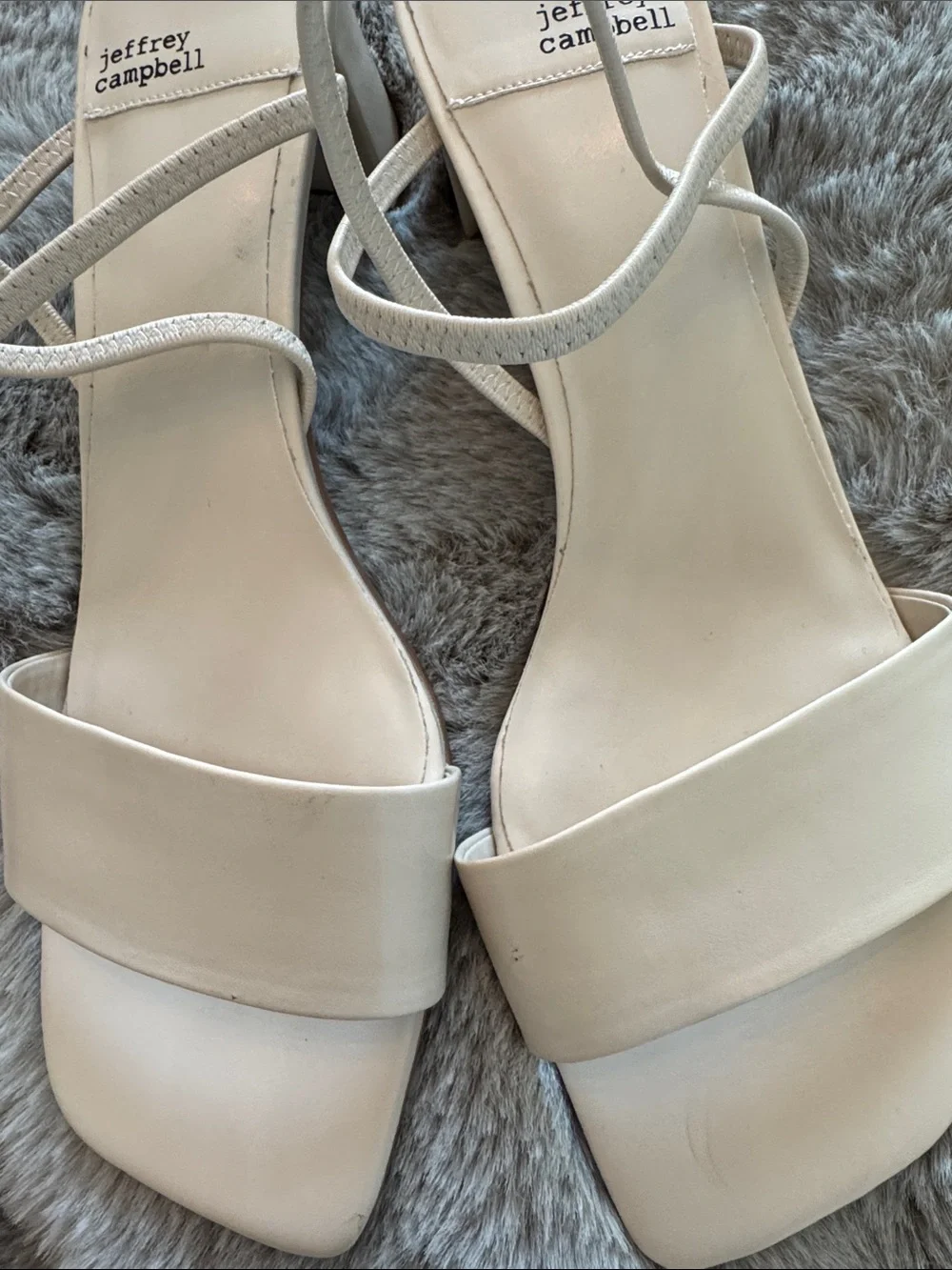 Jeffrey Campbell Ivory Block Heel Sandals with Ankle Wrap